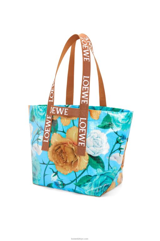 Loewe geri dönüştürülmüş kaplamalı kanvas kumaştan katlanır alışveriş sepeti 0260076 erkekler gök mavisi/ten rengi