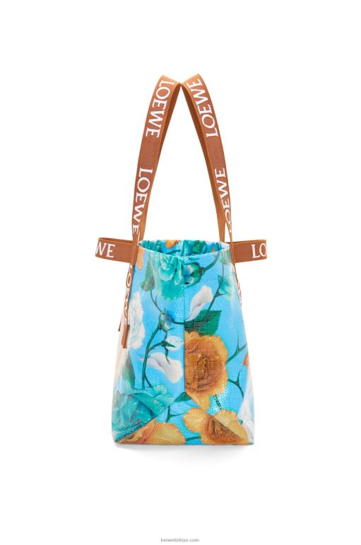 Loewe geri dönüştürülmüş kaplamalı kanvas kumaştan katlanır alışveriş sepeti 0260076 erkekler gök mavisi/ten rengi