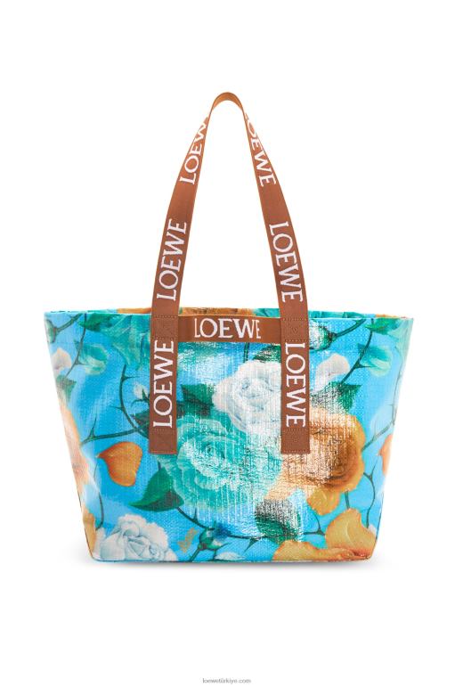 Loewe geri dönüştürülmüş kaplamalı kanvas kumaştan katlanır alışveriş sepeti 0260076 erkekler gök mavisi/ten rengi