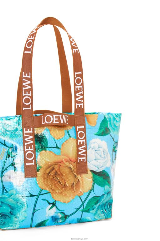 Loewe geri dönüştürülmüş kaplamalı kanvas kumaştan katlanır alışveriş sepeti 0260076 erkekler gök mavisi/ten rengi