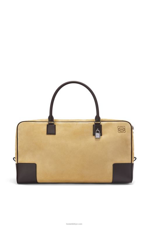 Loewe süet ve dana derisinden amazona 44 çanta 02600160 erkekler altın rengi/çikolata kahvesi