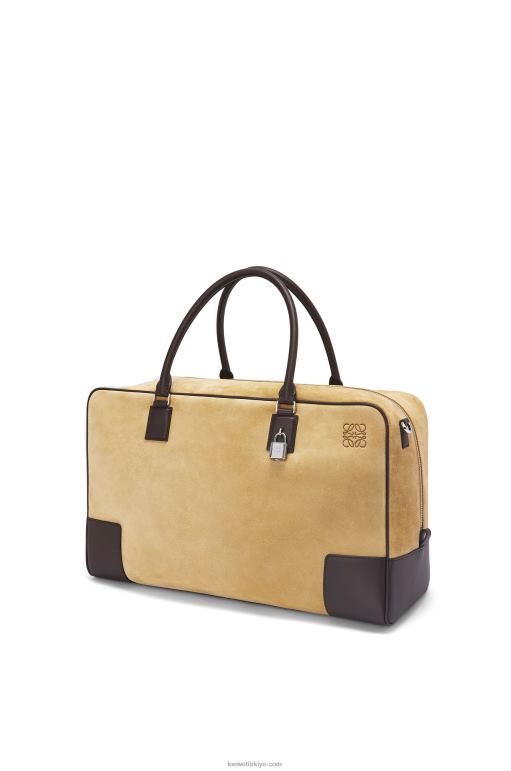 Loewe süet ve dana derisinden amazona 44 çanta 02600160 erkekler altın rengi/çikolata kahvesi