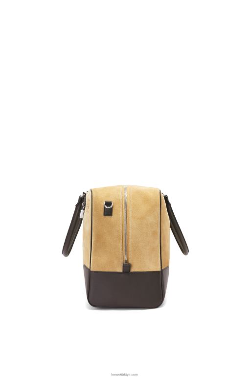 Loewe süet ve dana derisinden amazona 44 çanta 02600160 erkekler altın rengi/çikolata kahvesi