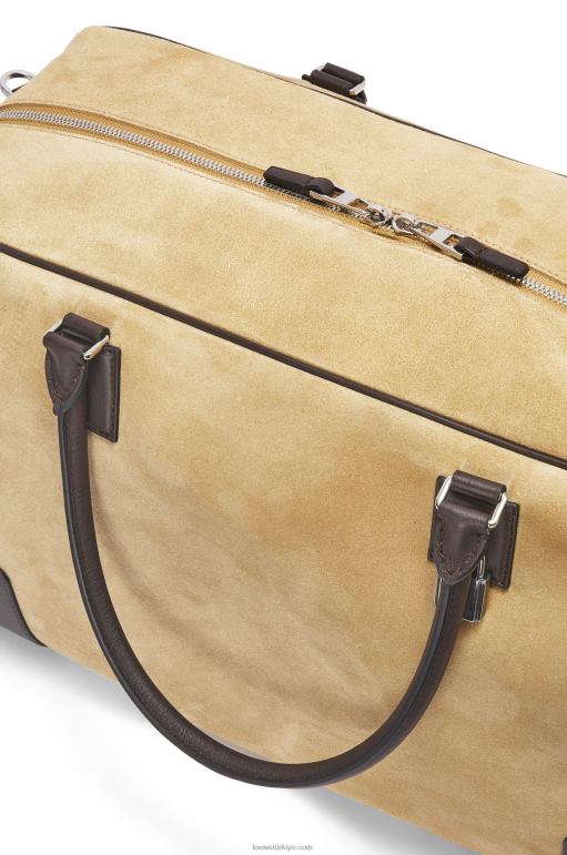 Loewe süet ve dana derisinden amazona 44 çanta 02600160 erkekler altın rengi/çikolata kahvesi