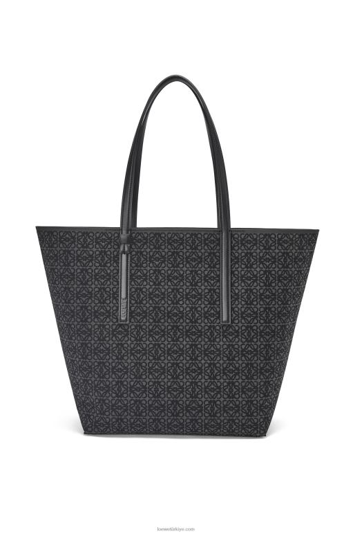 Loewe t anagram jakarlı ve dana derisinden tote çanta 02600129 erkekler antrasit/siyah