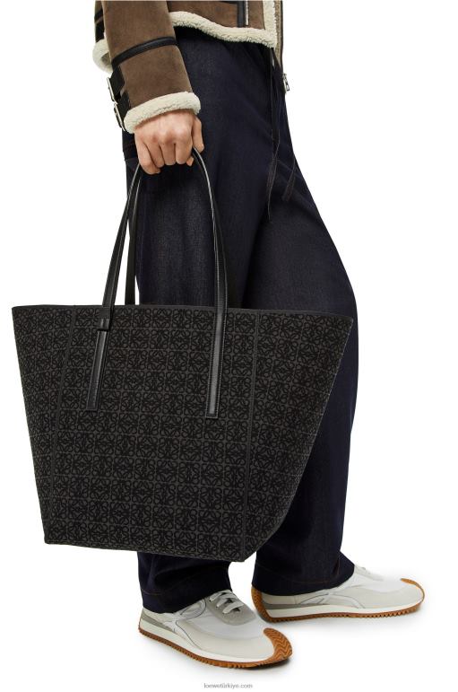Loewe t anagram jakarlı ve dana derisinden tote çanta 02600129 erkekler antrasit/siyah