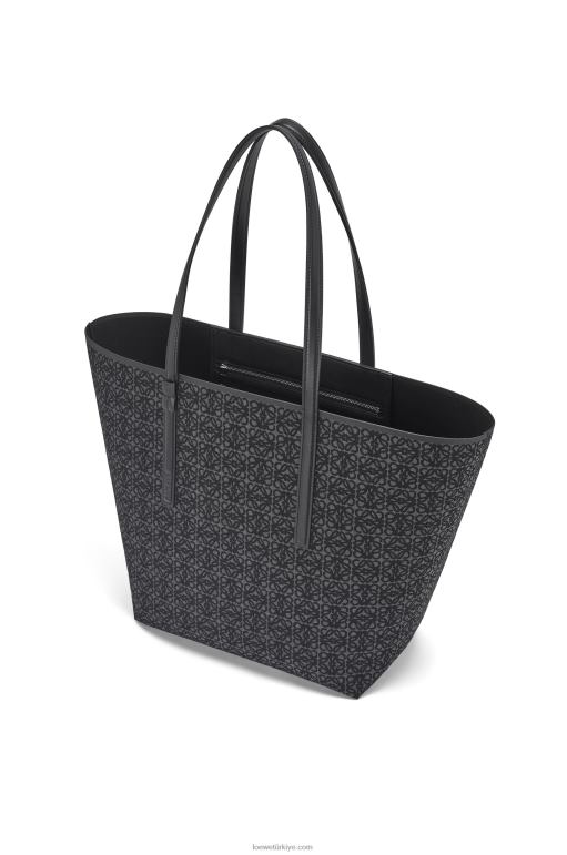 Loewe t anagram jakarlı ve dana derisinden tote çanta 02600129 erkekler antrasit/siyah