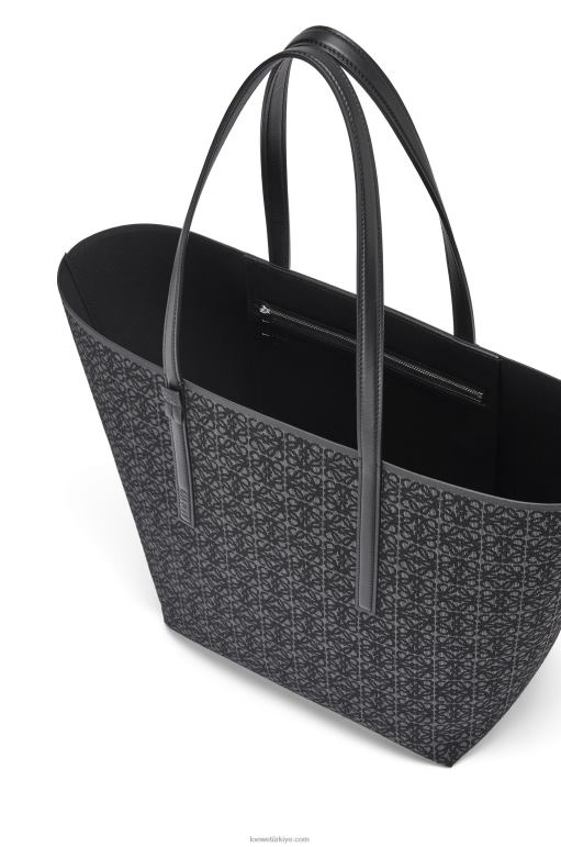 Loewe t anagram jakarlı ve dana derisinden tote çanta 02600129 erkekler antrasit/siyah