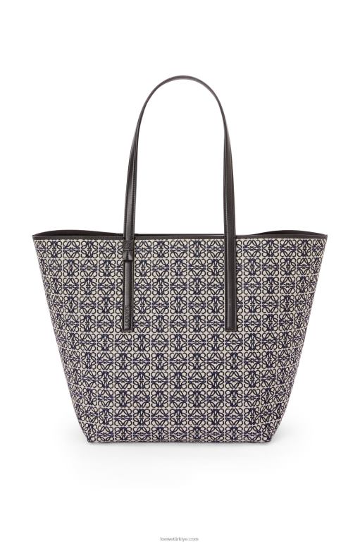 Loewe t anagram jakarlı ve dana derisinden tote çanta 02600130 erkekler lacivert/siyah