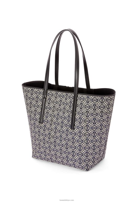 Loewe t anagram jakarlı ve dana derisinden tote çanta 02600130 erkekler lacivert/siyah
