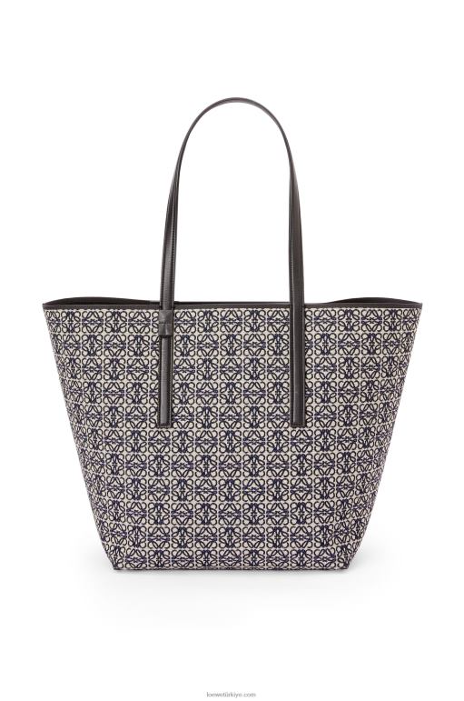 Loewe t anagram jakarlı ve dana derisinden tote çanta 02600130 erkekler lacivert/siyah