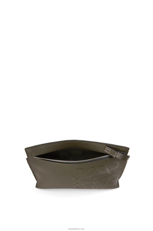 Loewe Damarlı dana derisinde t kese 02600612 erkekler koyu haki yeşil
