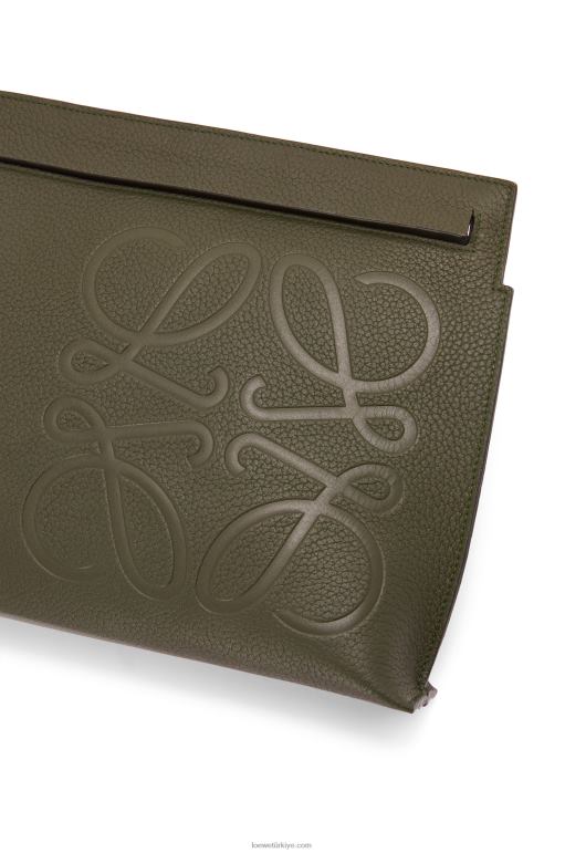 Loewe Damarlı dana derisinde t kese 02600612 erkekler koyu haki yeşil