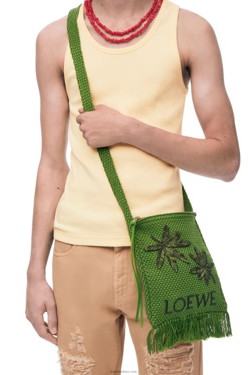Loewe Organik pamuktan püsküllü çapraz askılı çanta 02600231 erkekler yeşil