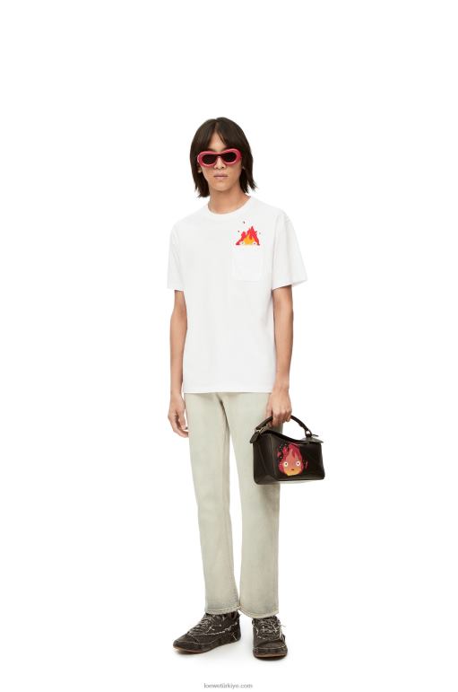Loewe calcifer pamuklu cepli t-shirt 02600828 erkekler beyaz