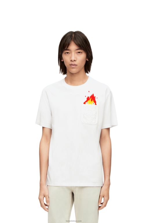 Loewe calcifer pamuklu cepli t-shirt 02600828 erkekler beyaz