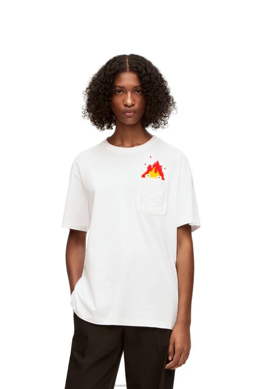 Loewe calcifer pamuklu cepli t-shirt 02600828 erkekler beyaz