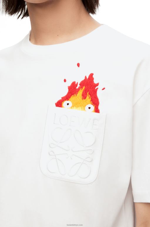 Loewe calcifer pamuklu cepli t-shirt 02600828 erkekler beyaz