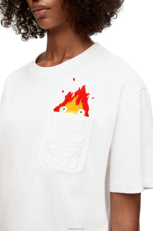 Loewe calcifer pamuklu cepli t-shirt 02600828 erkekler beyaz
