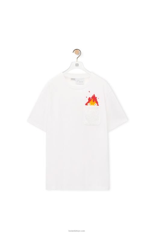 Loewe calcifer pamuklu cepli t-shirt 02600828 erkekler beyaz