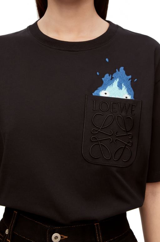 Loewe calcifer pamuklu cepli t-shirt 02600829 erkekler siyah