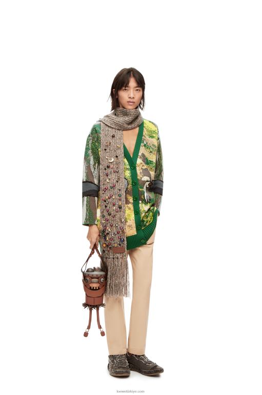 Loewe şalgam başlı yün hırka 026001029 erkekler yeşil/çok renkli
