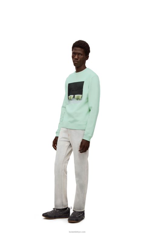 Loewe pamuklu seramik baskılı sweatshirt 02600816 erkekler soluk yeşil