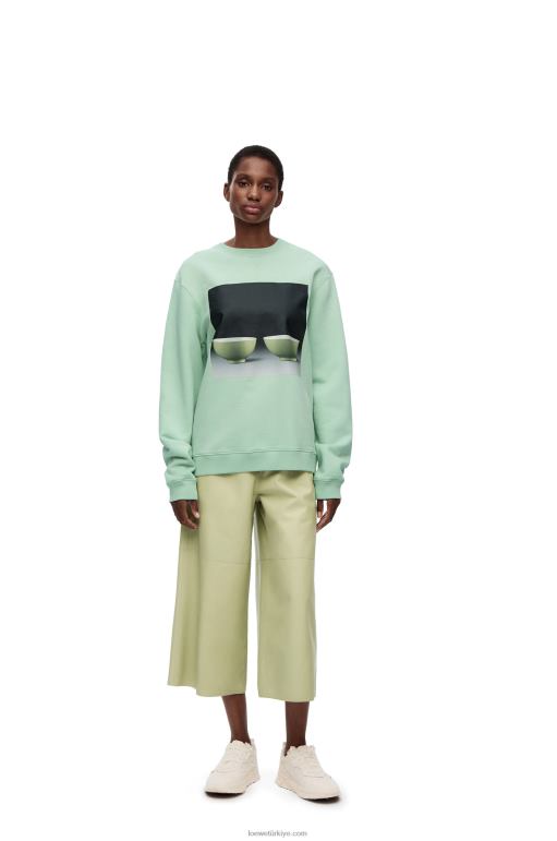 Loewe pamuklu seramik baskılı sweatshirt 02600816 erkekler soluk yeşil