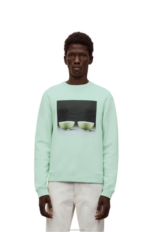 Loewe pamuklu seramik baskılı sweatshirt 02600816 erkekler soluk yeşil