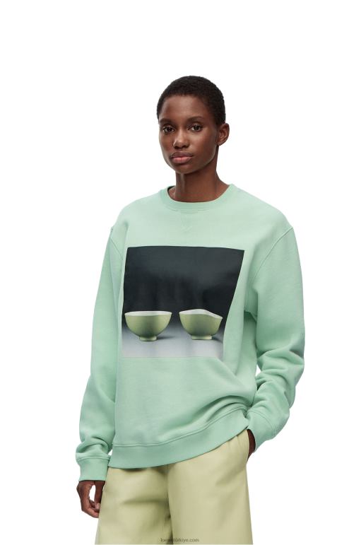 Loewe pamuklu seramik baskılı sweatshirt 02600816 erkekler soluk yeşil