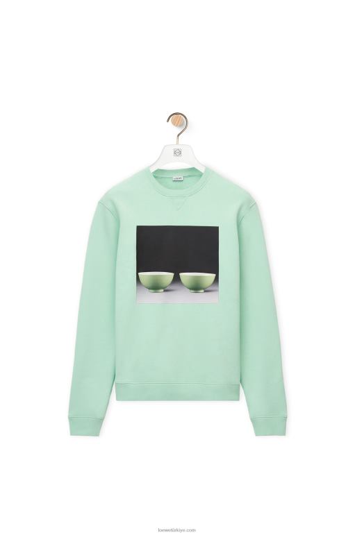 Loewe pamuklu seramik baskılı sweatshirt 02600816 erkekler soluk yeşil