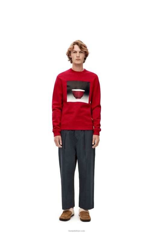 Loewe pamuklu seramik baskılı sweatshirt 02600817 erkekler kırmızı