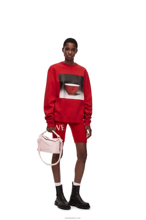 Loewe pamuklu seramik baskılı sweatshirt 02600817 erkekler kırmızı
