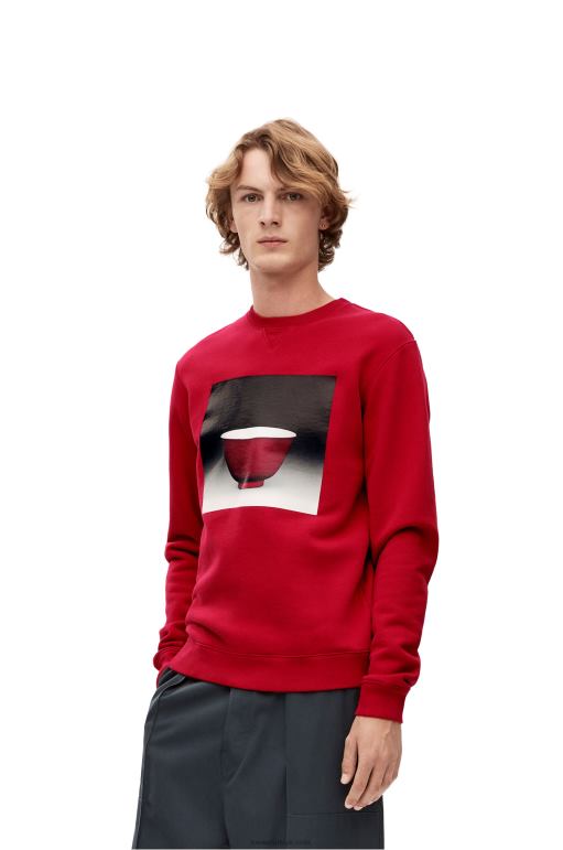 Loewe pamuklu seramik baskılı sweatshirt 02600817 erkekler kırmızı