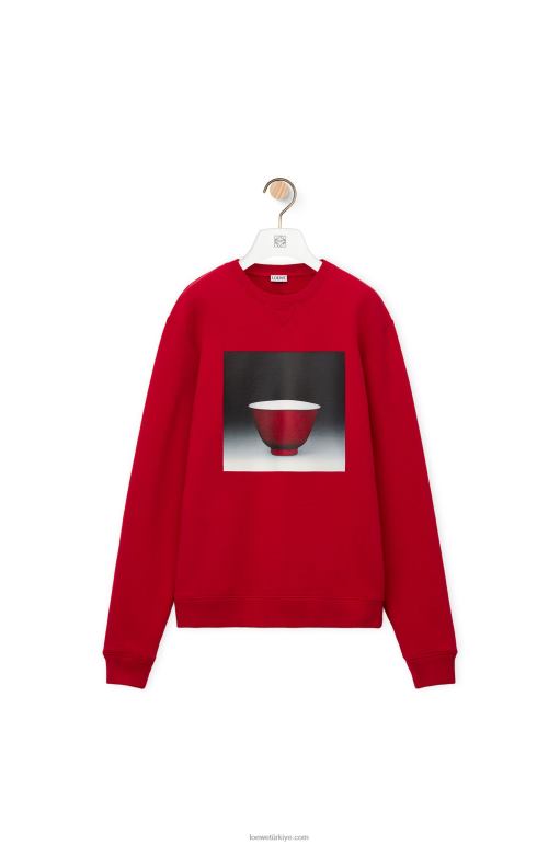 Loewe pamuklu seramik baskılı sweatshirt 02600817 erkekler kırmızı