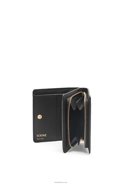 Loewe Kabartmalı ipek dana derisinden yinelenen kompakt fermuarlı cüzdan 026001275 kadınlar siyah