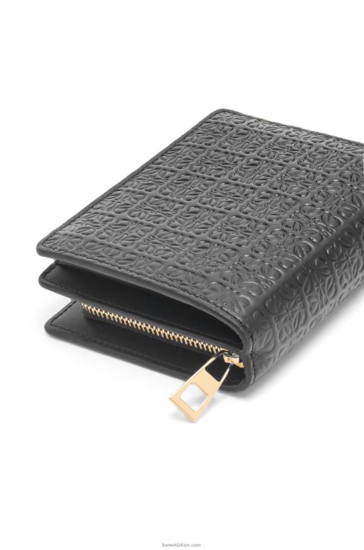 Loewe Kabartmalı ipek dana derisinden yinelenen kompakt fermuarlı cüzdan 026001275 kadınlar siyah