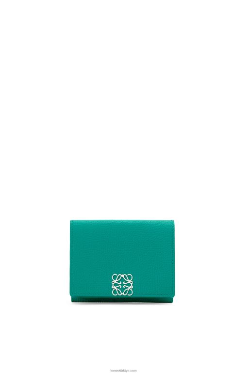 Loewe çakıl taneli dana derisinden anagram üç katlı cüzdan 026001319 kadınlar Zümrüt yeşili