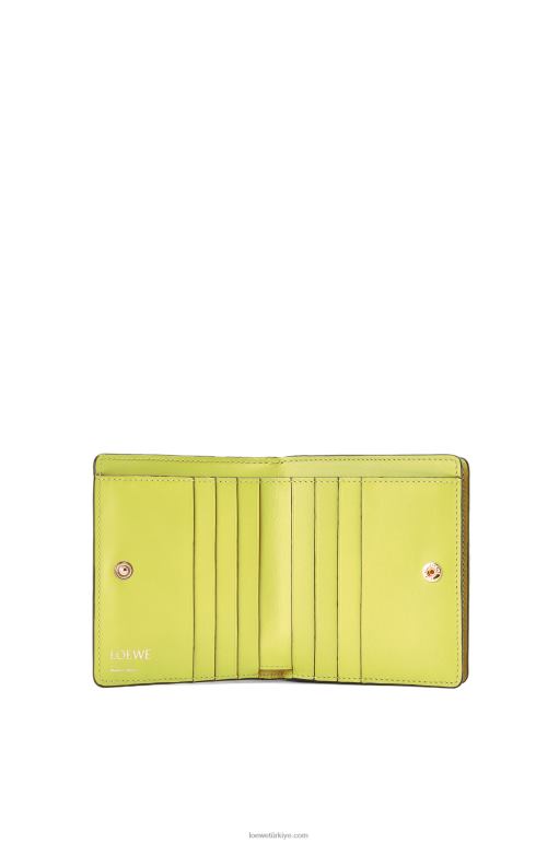 Loewe kabartmalı ipek dana derisinden kompakt fermuarlı cüzdan 026001312 kadınlar limon sarısı