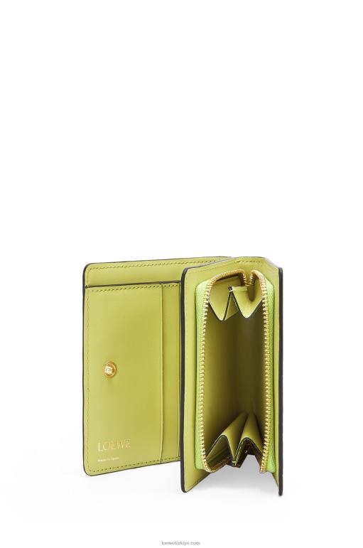 Loewe kabartmalı ipek dana derisinden kompakt fermuarlı cüzdan 026001312 kadınlar limon sarısı
