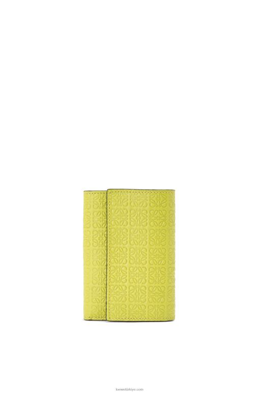 Loewe kabartmalı ipek dana derisinden tekrarlanan küçük dikey cüzdan 026001313 kadınlar limon sarısı