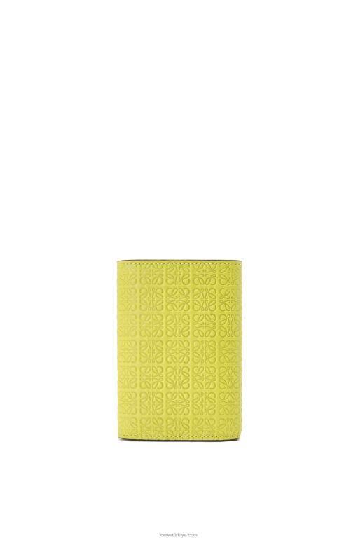 Loewe kabartmalı ipek dana derisinden tekrarlanan küçük dikey cüzdan 026001313 kadınlar limon sarısı