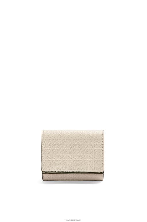 Loewe kabartmalı ipek dana derisinden tekrarlayan üç katlı cüzdan 026001271 kadınlar hafif yulaf