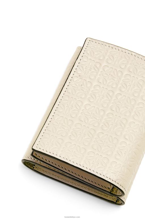 Loewe kabartmalı ipek dana derisinden tekrarlayan üç katlı cüzdan 026001271 kadınlar hafif yulaf