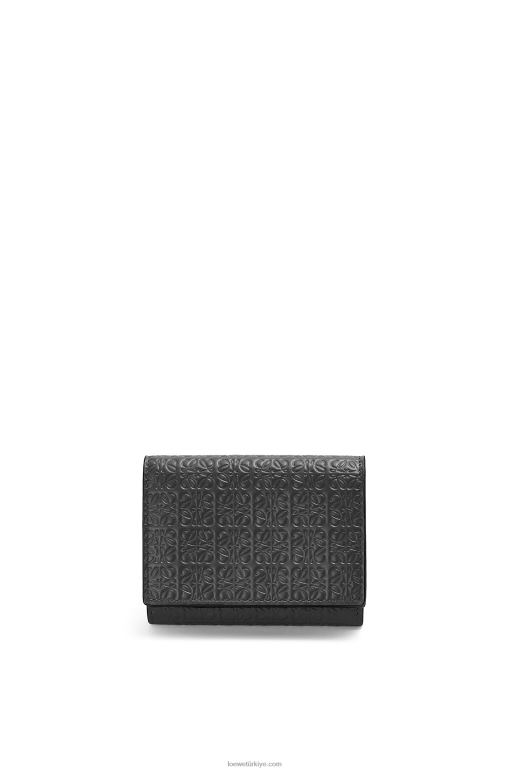 Loewe kabartmalı ipek dana derisinden tekrarlayan üç katlı cüzdan 026001274 kadınlar siyah