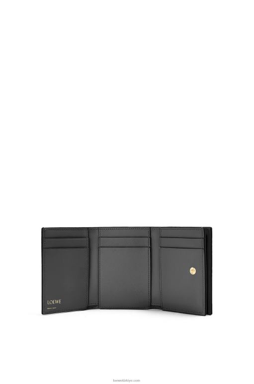 Loewe kabartmalı ipek dana derisinden tekrarlayan üç katlı cüzdan 026001274 kadınlar siyah