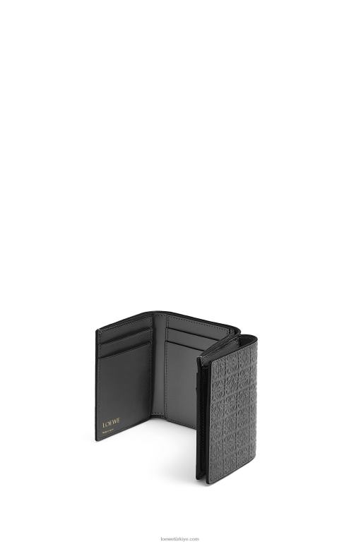 Loewe kabartmalı ipek dana derisinden tekrarlayan üç katlı cüzdan 026001274 kadınlar siyah