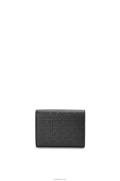 Loewe kabartmalı ipek dana derisinden tekrarlayan üç katlı cüzdan 026001274 kadınlar siyah