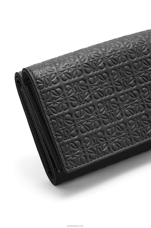 Loewe kabartmalı ipek dana derisinden tekrarlayan üç katlı cüzdan 026001274 kadınlar siyah