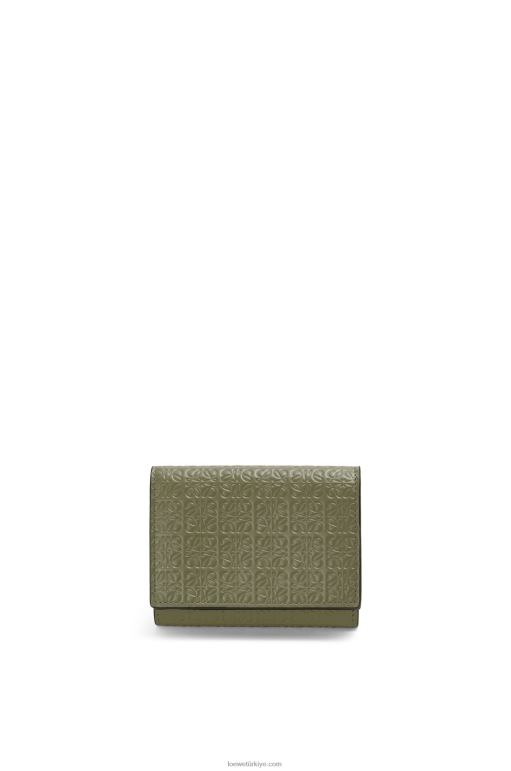 Loewe kabartmalı ipek dana derisinden tekrarlayan üç katlı cüzdan 026001277 kadınlar avokado yeşili
